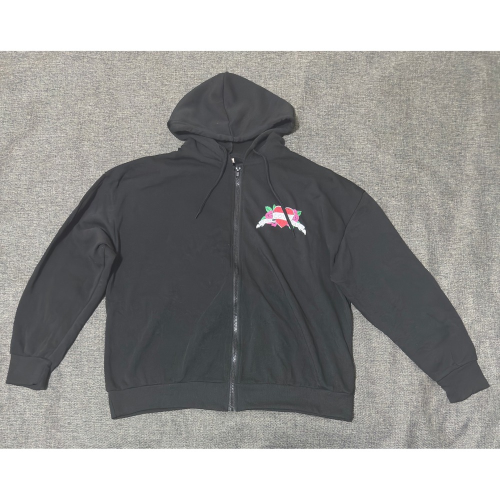 Ruby & Lace Womens XL Zip Hoodie Black Skull Heart Never Love Fails Graphic